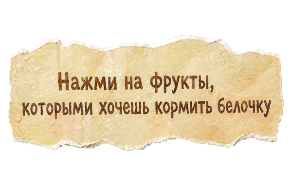 Нажми на фрукты, которыми хочешь кормить белочку